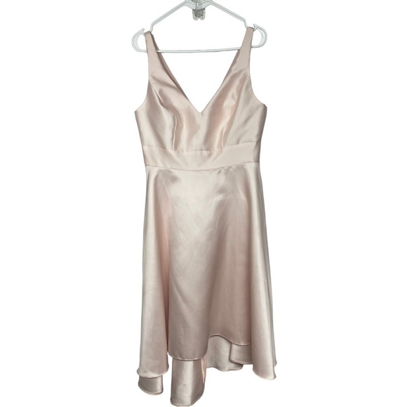 ALFRED SUNG Dresses & Skirts - ALFRED Sung Blush Satin Twill V-neck High Low Cocktail Prom Bridemaids Dress, 10